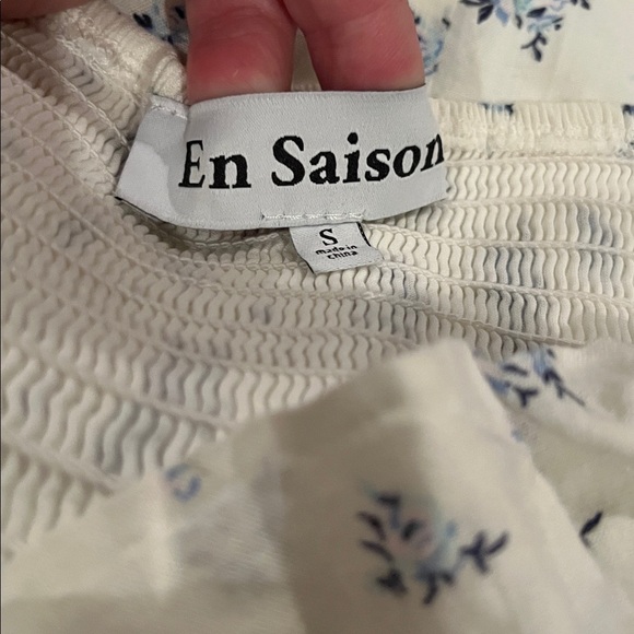 EN SAISON Floral Stitch Puff Sleeve Ruffled Mini Dress | size Small - Picture 5 of 6